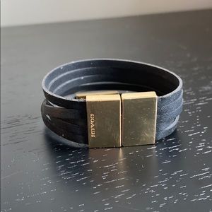Black and gold leather coach bracelet